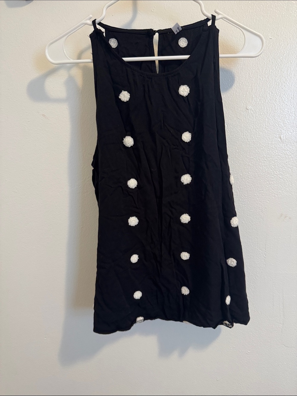 ePretty Black Tank Top with White Pom Pom Dots